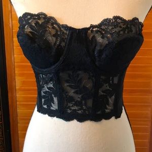 Vintage black lace 34C underwire bustier